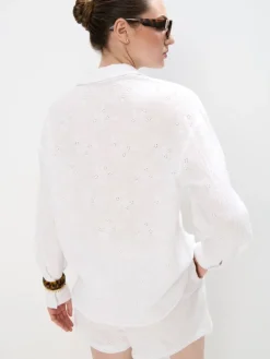 MOHITO Bawełniana biała koszula z haftem biau0142y Fashion