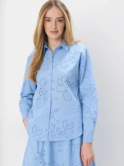 MOHITO Bawełniana błękitna koszula z haftem bu0142u0119kitny Online