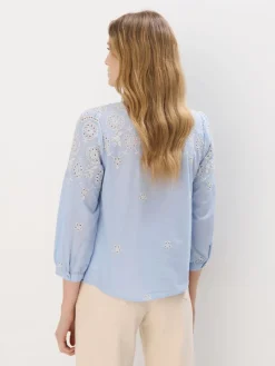 MOHITO Bawełniana błękitna koszula z haftem bu0142u0119kitny Outlet