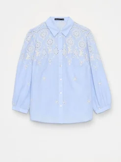 MOHITO Bawełniana błękitna koszula z haftem bu0142u0119kitny Outlet