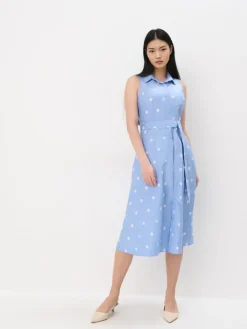 MOHITO Bawełniana błękitna szmizjerka midi bu0142u0119kitny New