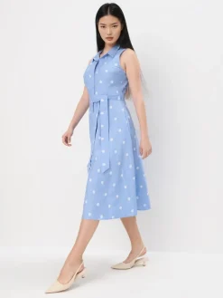 MOHITO Bawełniana błękitna szmizjerka midi bu0142u0119kitny New