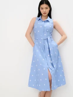 MOHITO Bawełniana błękitna szmizjerka midi bu0142u0119kitny Outlet