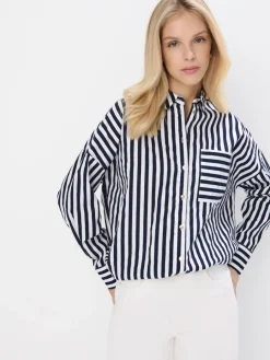 MOHITO Bawełniana koszula oversize w paski granatowy Discount
