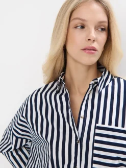 MOHITO Bawełniana koszula oversize w paski granatowy Discount