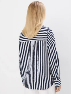 MOHITO Bawełniana koszula oversize w paski granatowy Discount