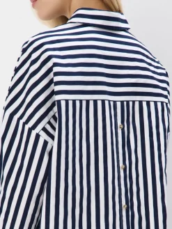MOHITO Bawełniana koszula oversize w paski granatowy Discount