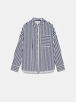 MOHITO Bawełniana koszula oversize w paski granatowy Discount