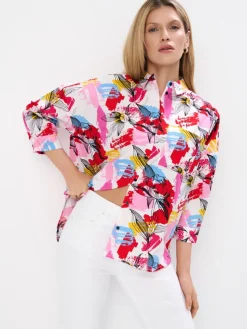 MOHITO Bawełniana koszula w abstrakcyjny print biau0142y Hot