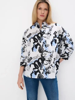 MOHITO Bawełniana koszula w abstrakcyjny print czarny Clearance
