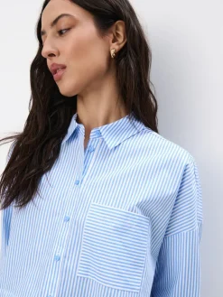 MOHITO Bawełniana koszula w paski bu0142u0119kitny Fashion