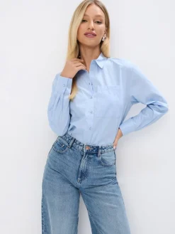 MOHITO Bawełniana niebieska koszula bu0142u0119kitny Discount