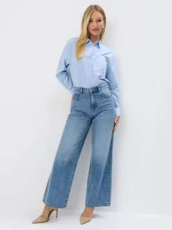 MOHITO Bawełniana niebieska koszula bu0142u0119kitny Discount