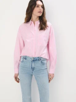 MOHITO Bawełniana różowa koszula w paski pastelowy ru00f3u017cowy Fashion