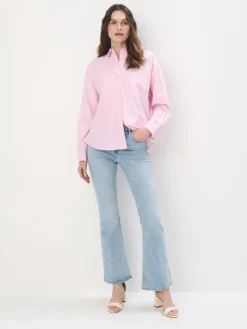 MOHITO Bawełniana różowa koszula w paski pastelowy ru00f3u017cowy Fashion