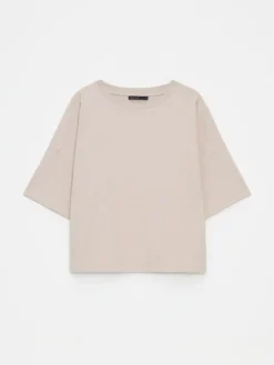 MOHITO Bawełniany beżowy t-shirt beu017cowy New