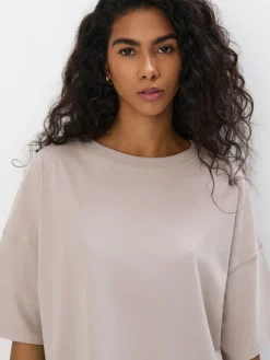 MOHITO Bawełniany beżowy t-shirt beu017cowy Clearance