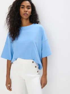 MOHITO Bawełniany błękitny t-shirt bu0142u0119kitny Online