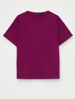 MOHITO Bawełniany ciemnofioletowy t-shirt ciemny fiolet Discount