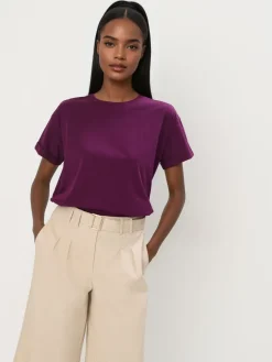 MOHITO Bawełniany ciemnofioletowy t-shirt ciemny fiolet Outlet