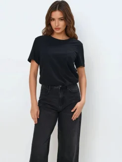 MOHITO Bawełniany t-shirt czarny Fashion