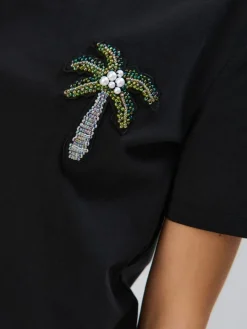 MOHITO Bawełniany t-shirt z aplikacją czarny Sale