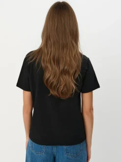 MOHITO Bawełniany t-shirt z aplikacją czarny Sale