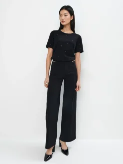 MOHITO Bawełniany t-shirt z dżetami czarny Hot