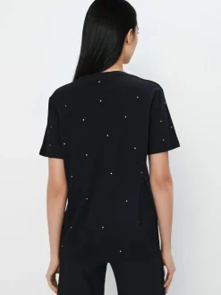 MOHITO Bawełniany t-shirt z dżetami czarny Hot