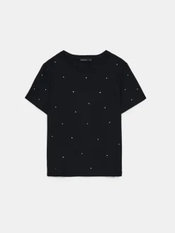 MOHITO Bawełniany t-shirt z dżetami czarny Hot