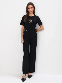 MOHITO Bawełniany t-shirt z nadrukiem czarny Fashion