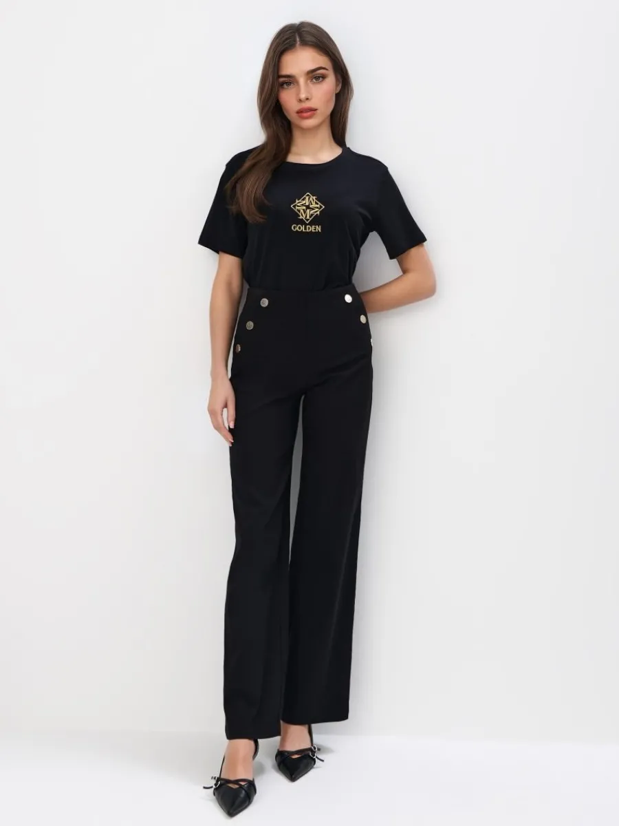 MOHITO Bawełniany t-shirt z nadrukiem czarny Fashion