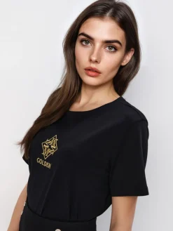 MOHITO Bawełniany t-shirt z nadrukiem czarny Fashion