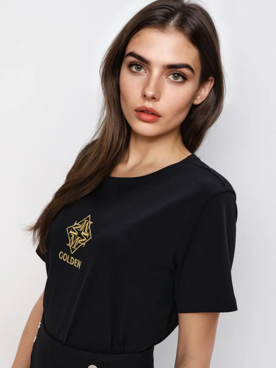MOHITO Bawełniany t-shirt z nadrukiem czarny Fashion
