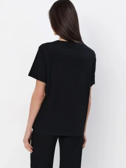 MOHITO Bawełniany t-shirt z nadrukiem czarny Fashion