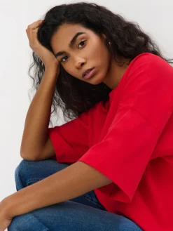 MOHITO Bawełniany t-shirt czerwony Outlet