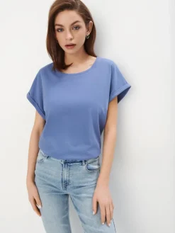MOHITO Bawełniany t-shirt niebieski Discount