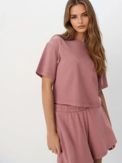 MOHITO Bawełniany różowy t-shirt jasnofioletowy Best
