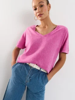 MOHITO Bawełniany różowy t-shirt z efektem sprania ru00f3u017cowy Discount