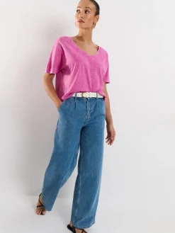 MOHITO Bawełniany różowy t-shirt z efektem sprania ru00f3u017cowy Discount