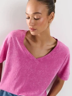 MOHITO Bawełniany różowy t-shirt z efektem sprania ru00f3u017cowy Discount