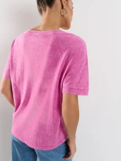 MOHITO Bawełniany różowy t-shirt z efektem sprania ru00f3u017cowy Discount