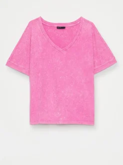 MOHITO Bawełniany różowy t-shirt z efektem sprania ru00f3u017cowy Discount