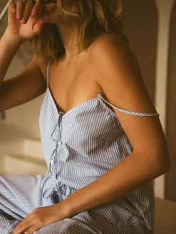 MOHITO Bawełniany top do spania w paski niebieski Best