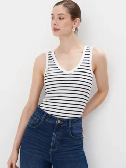 MOHITO Bawełniany top w paski czarny Discount