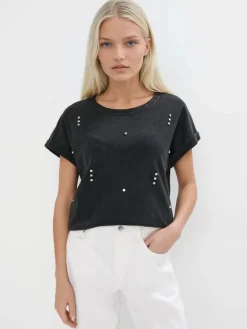 MOHITO Bawełniany T-shirt czarny Hot