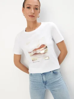 MOHITO Bawełniany t-shirt biau0142y Outlet