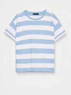 MOHITO Bawełniany t-shirt w paski biau0142y Discount