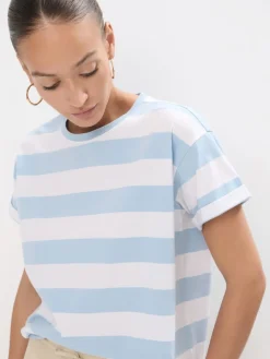 MOHITO Bawełniany t-shirt w paski biau0142y Discount