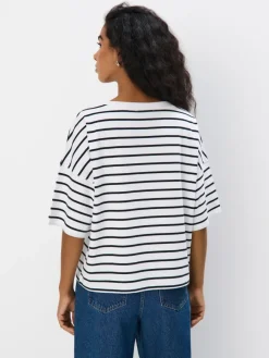 MOHITO Bawełniany t-shirt w paski biau0142y Hot